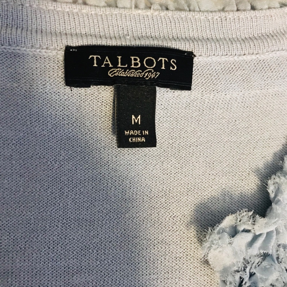 Talbots Silk Ruffle Blue Button Front Cardigan - Picture 2 of 6